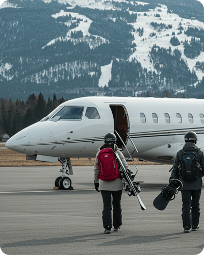 Ski Snowboard Trip Private Jet Charter