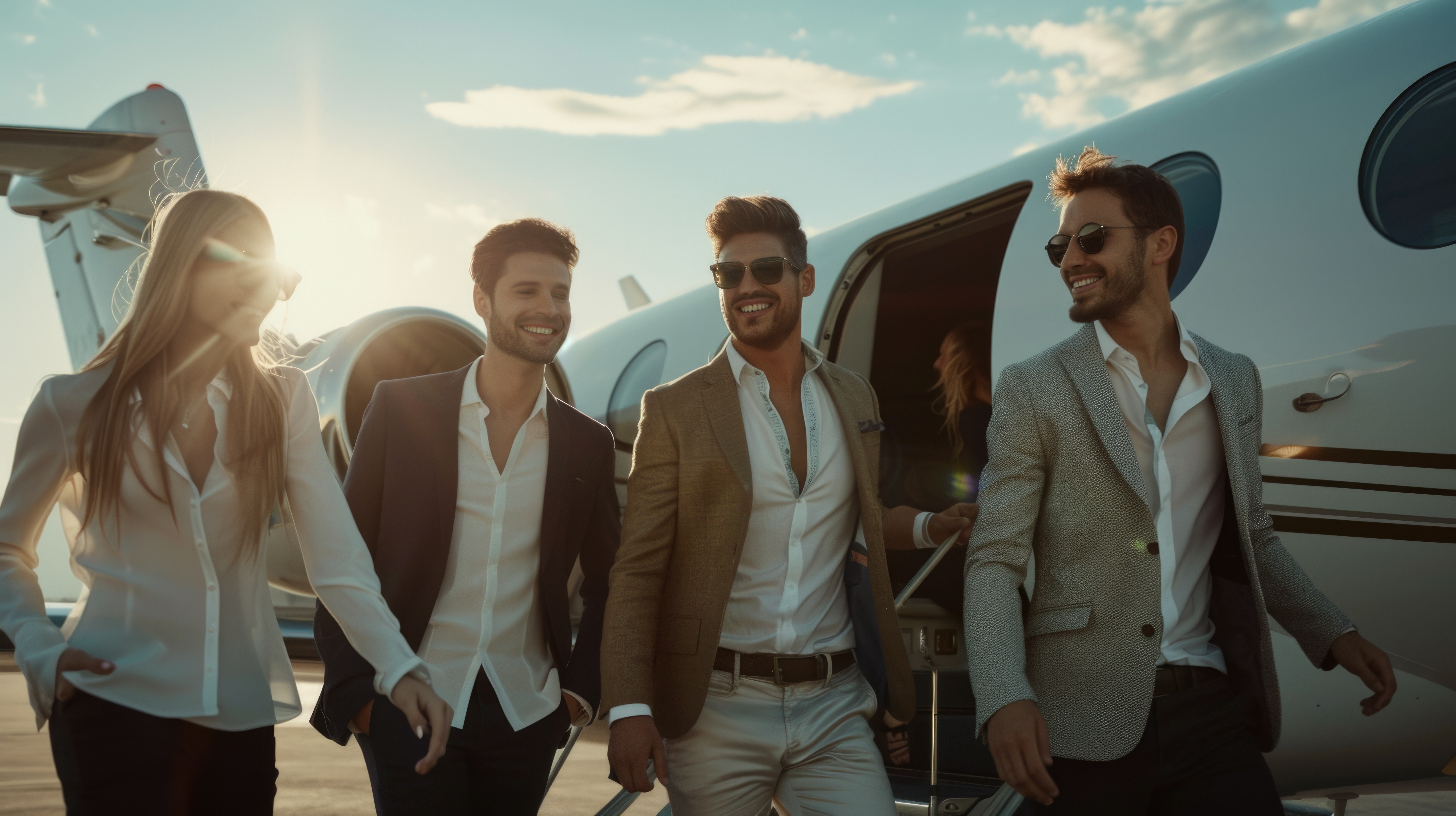 Group of friends with a jet