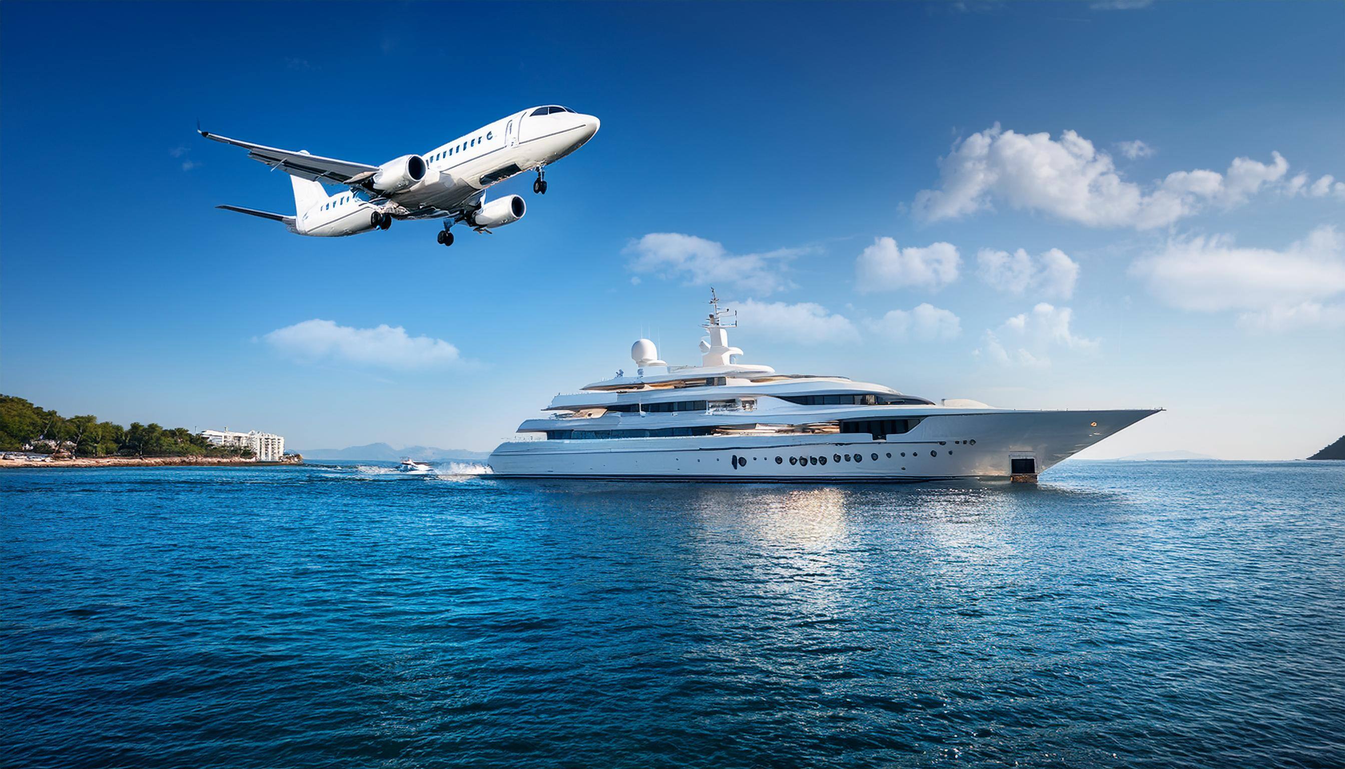 Firefly private jet flying over a luxury yacht 37571